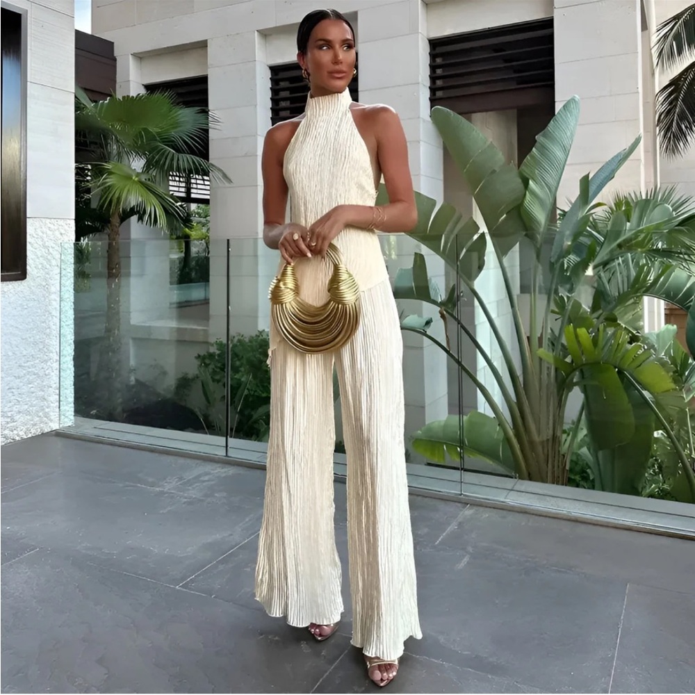 Naomi: Elegant Cream Pleated Set